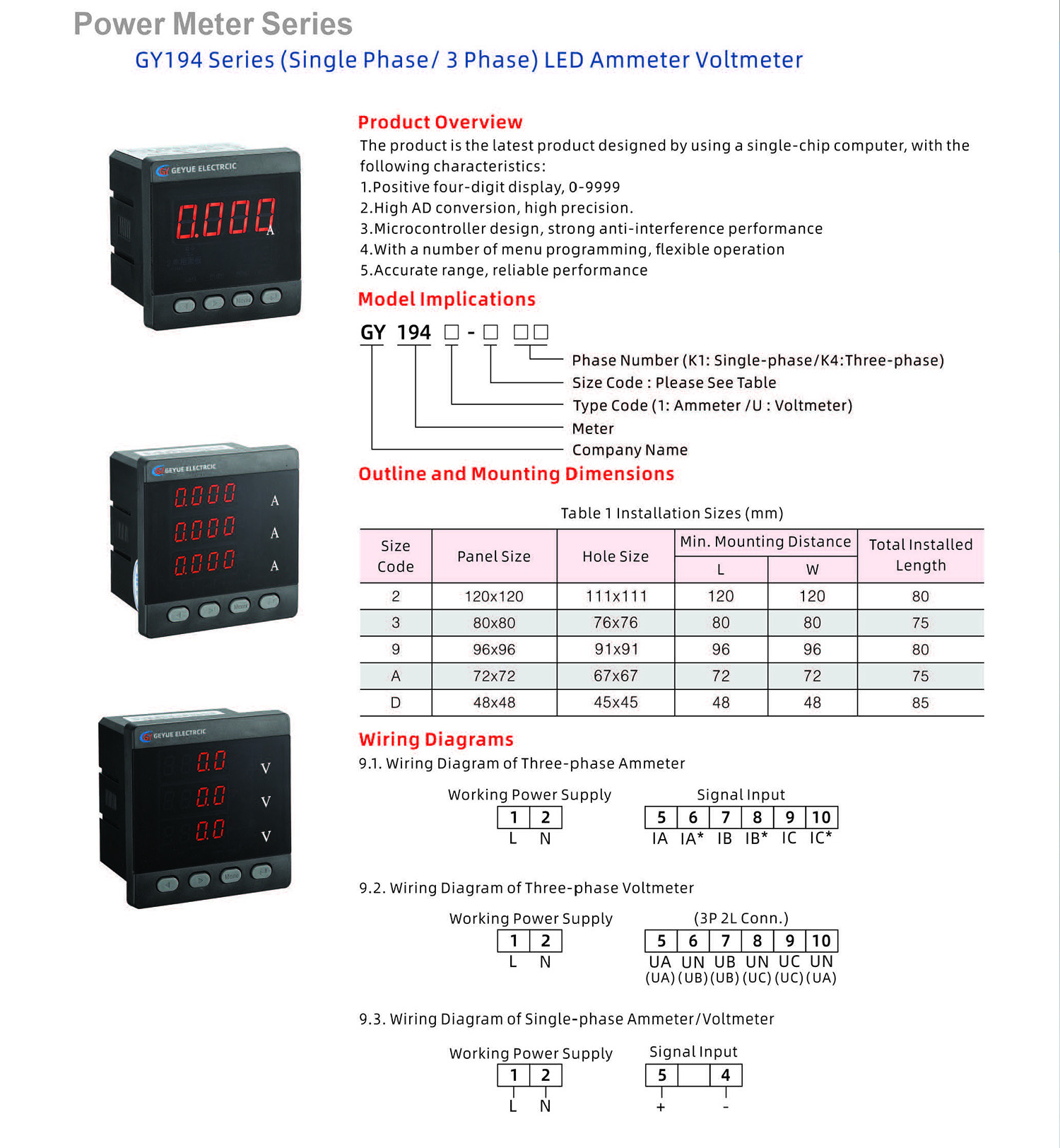 Gy1941 K4 Series Led Lcd Ac Dc Rs485 Three Phase Ammeter